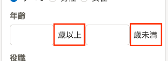 歳以上歳未満とかかれた年齢の入力欄。歳の前にinputがある。